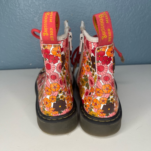 Doc Dr Martens Girls Pink Orange Floral Delaney Boots - Picture 5 of 6